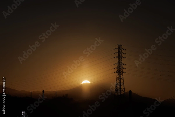 Obraz 富士山_夕方_太陽