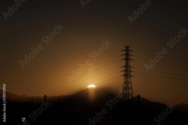 Obraz 富士山_夕方_太陽