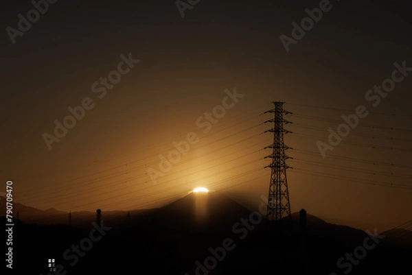 Obraz 富士山_夕方_太陽