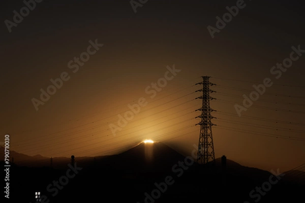 Obraz 富士山_夕方_太陽