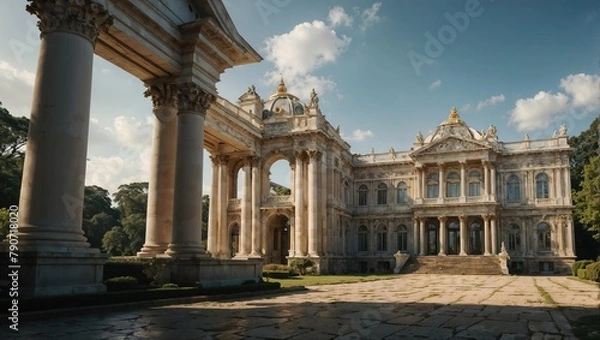 Obraz a large building with columns and a clock on the top, giant columns palace, ancient marble city
