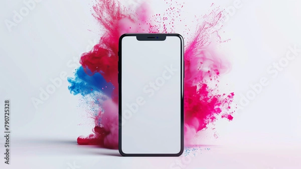 Fototapeta A blank mobile phone screen for advertising with a red and blue splash