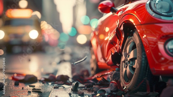 Fototapeta Image of a car that was involved in a road accident for advertising insurance business 1