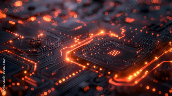 Fototapeta Futuristic Technology Background with Glowing Circuit Pattern