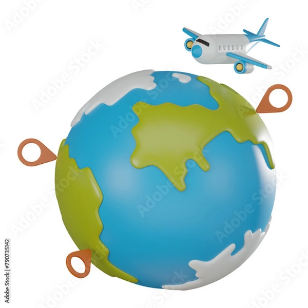 Fototapeta Discover World, 3D Globe Icon Render for Travel and Adventure. 3D Render