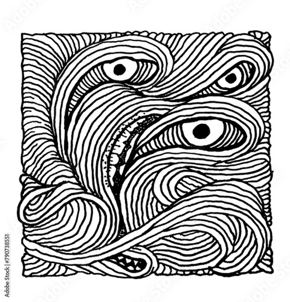 Fototapeta Spaghetti pasta threads tattoo print line stamp bookplate Ex libris  