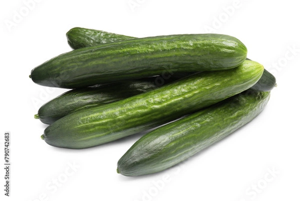 Fototapeta Many long fresh cucumbers isolated on white