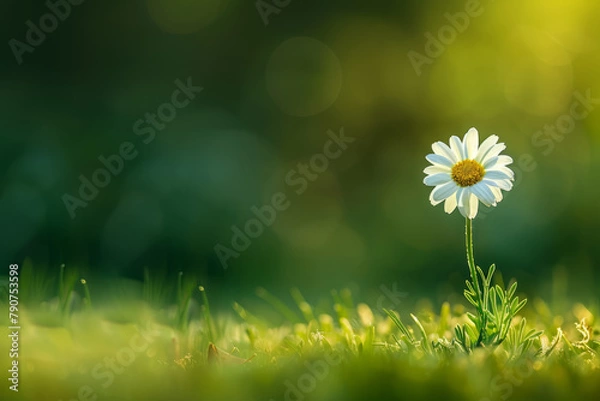 Obraz Close-up of a lone, pristine daisy in a field of green.
