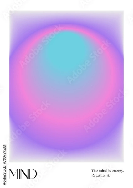 Fototapeta Positive Aura Gradient poster. Y2k style blurred gradient. Mind aura aesthetic. Colourful spiritual poster. Trendy wall art. Futurism vector art. Blue, purple, violet, pink. Print, wallpaper, web temp