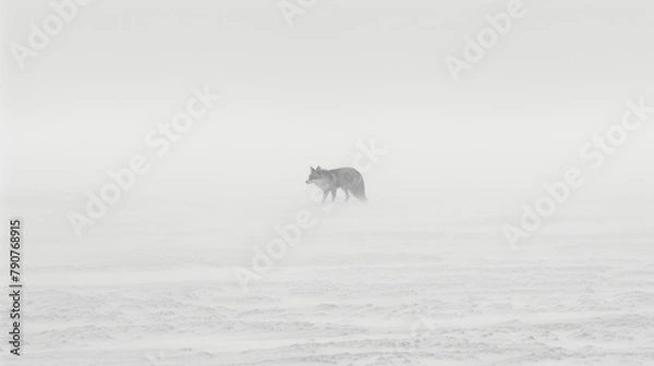 Fototapeta A black and white photography of a fox in the wild