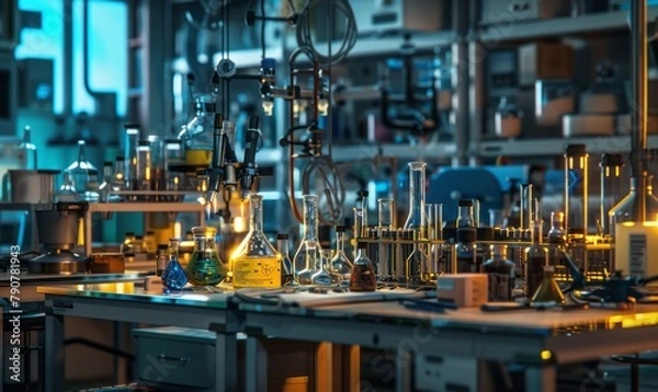 Obraz Research lab with minzurkas and glassware generated AI