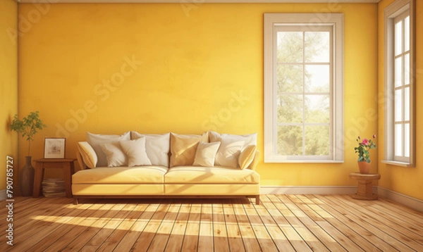 Fototapeta 黄色を基調としたインテリア　室内　リビング