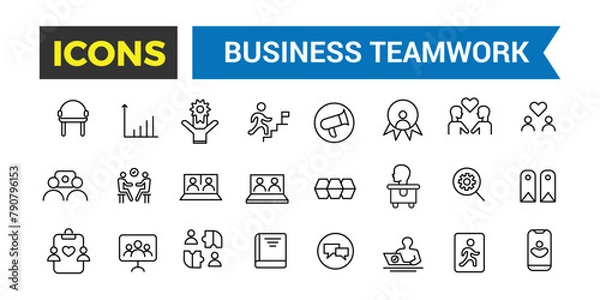 Fototapeta Business Teamwork, Team Building, Work Group And Human Resources Line Web Icon Set, Outline Icons Collection, Icon collection. Editable vector illustration., Vector Illustration