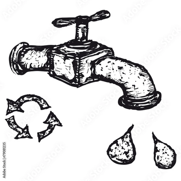 Fototapeta Hand drawn tap with drops of water