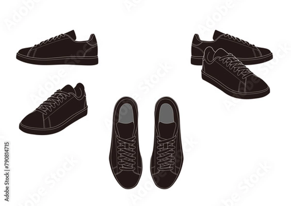 Fototapeta 黒いシンプルなスニーカー/メンズカジュアルシューズ/ブラック靴