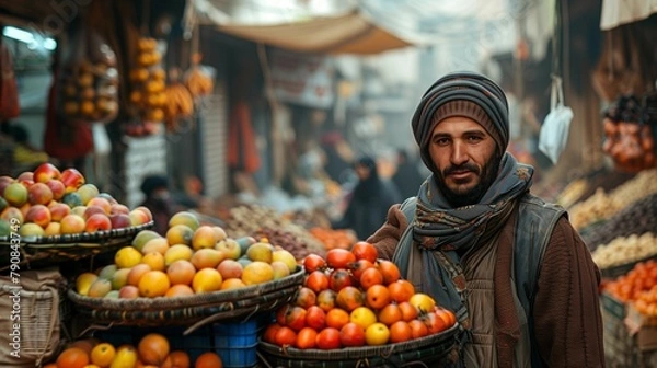 Obraz Energy and Hustle: Husband in Street Market, generative ai