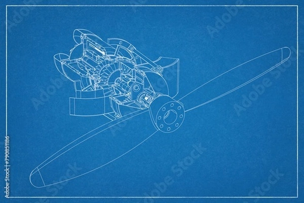 Fototapeta 3D design of a single-engine airplane engine.