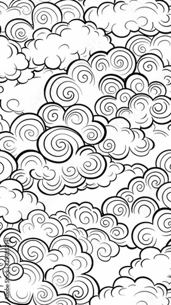 Obraz Patterns (seamless): A coloring book page featuring a seamless pattern of clouds