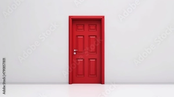 Fototapeta Red door on a white wall. AI generated.