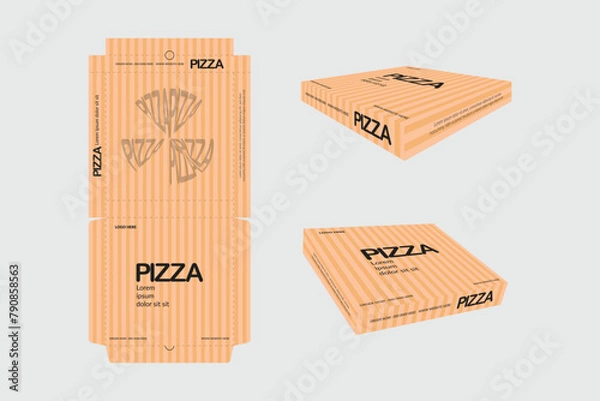 Fototapeta Pizza Box Design, Pizza Packaging Design, Pizza Box Ddesign Templates, Sketch Box Design,  Pizza Realistic Cardboard Box. Abstract Vector Packaging Design