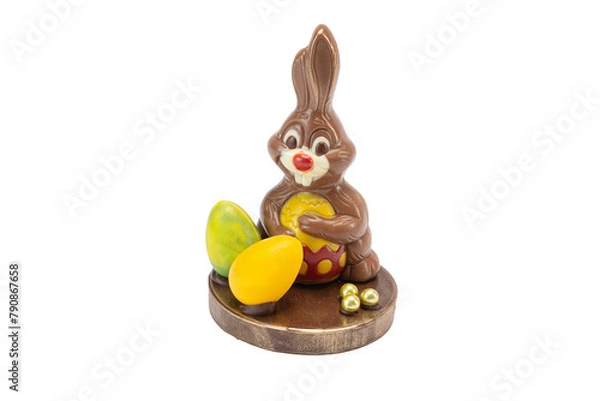 Fototapeta chocolate Easter rabbit handmade on a white background