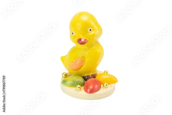 Fototapeta chocolate Easter egg and chicken handmade on white background