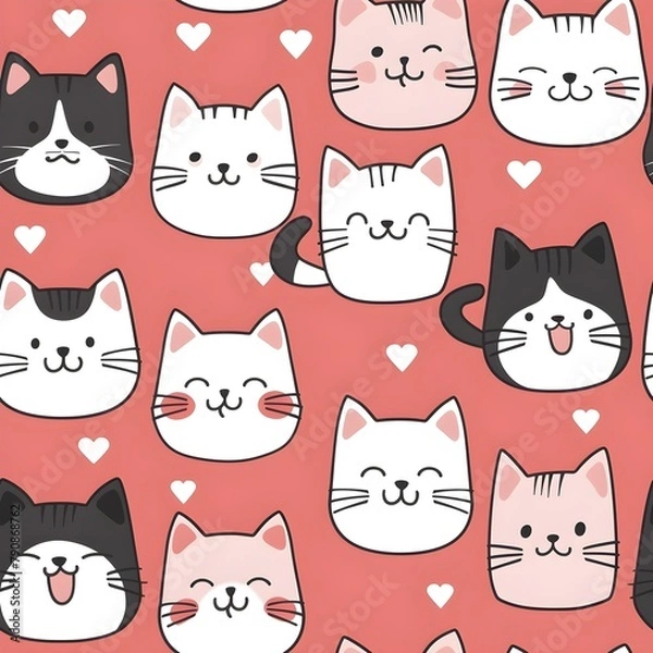Obraz Seamless pattern with hipster cute cats.