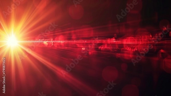 Fototapeta abstract red of lighting for background. digital lens flare in dark background