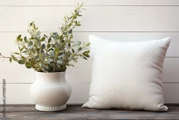 Obraz Comfortable empty white pillow mockup,ai generated
