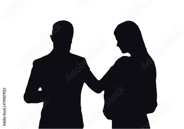 Obraz Young couple standing and discussing vector illustration.