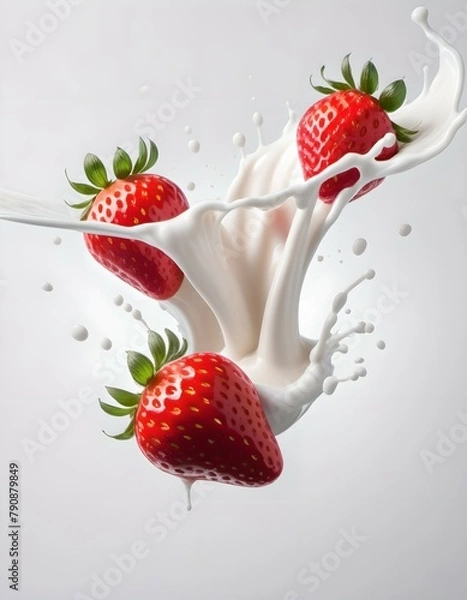 Obraz strawberry falling into milk
