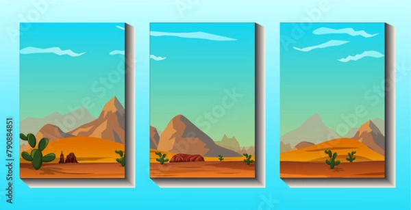 Fototapeta Wall art, natural abstract contemporary aesthetic minimalist background landscape with desert mountains in day time, minimalist art print design