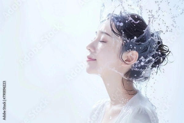 Obraz 水しぶきを浴びる美しい女性の横顔