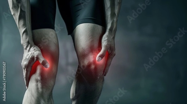 Fototapeta Man experiencing knee and joint pain during exercise