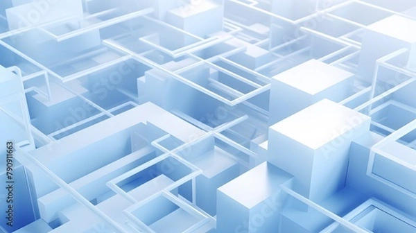 Fototapeta 3d rendering of white and blue abstract geometric background. Scene for advertising, technology, showcase, banner, game, sport, cosmetic, business, metaverse. Sci-Fi Illustration. Product display