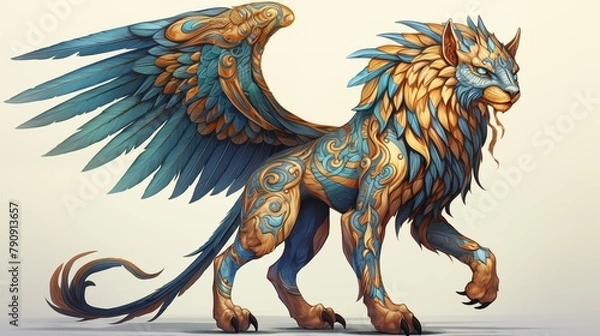 Fototapeta Illustration of a Hieracosphinx on a Cream Background