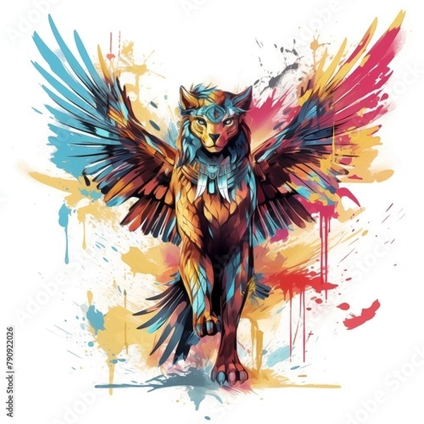 Fototapeta Abstract Colorful Illustration of a Hieracosphinx on a White Background