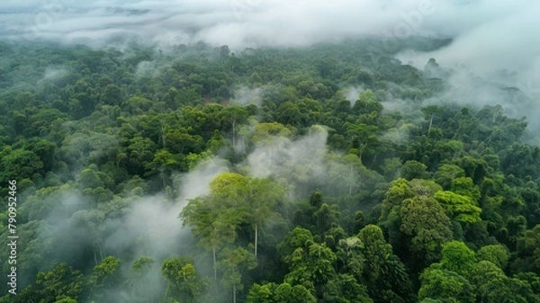 Obraz Aerial view of a rainforest canopy created with Generative AI