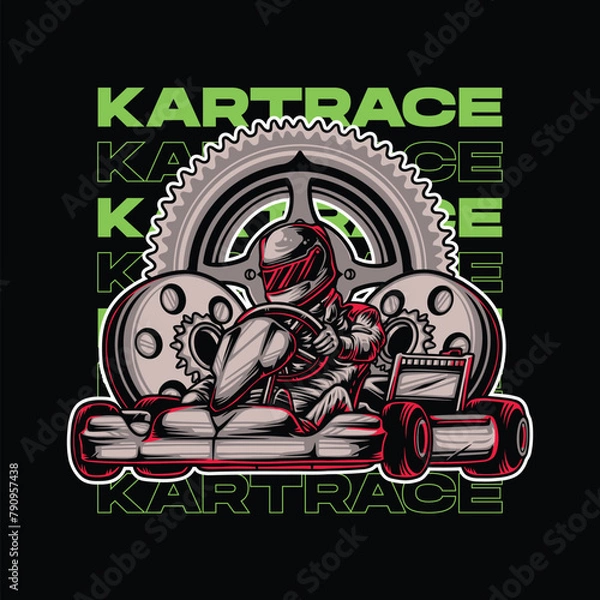 Obraz Gokart racing with person driving and wearing an helmet dark art style illustration