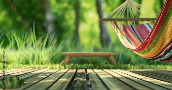 Fototapeta Colorful Hammock in Sunny Garden

