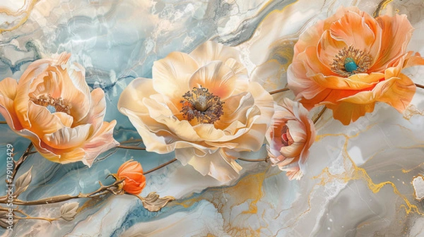 Obraz Fluid abstract expressionism, blooming flowers, Aesthetics colorful floral inspirational tenderness illustration, oil paint, Wall decoration photo, Generated AI.
