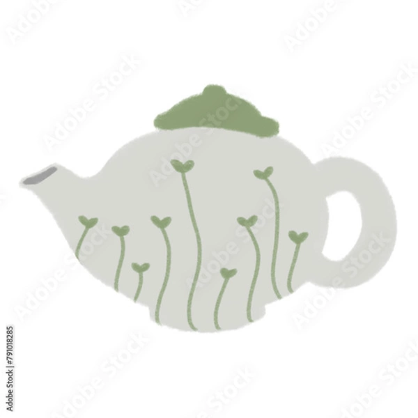 Obraz green pattern teapot cute minimal