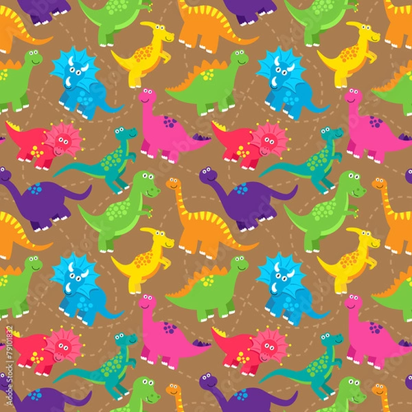 Fototapeta Dinosaur Seamless Tileable Vector Background Pattern 