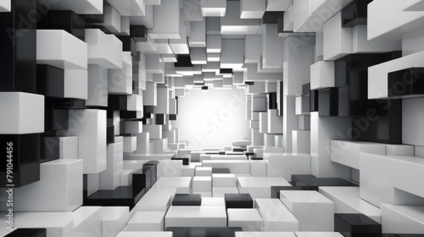 Fototapeta 3d rendering of white and black abstract geometric background. Scene for advertising, technology, showcase, banner, game, sport, cosmetic, business, metaverse. Sci-Fi Illustration. Product display