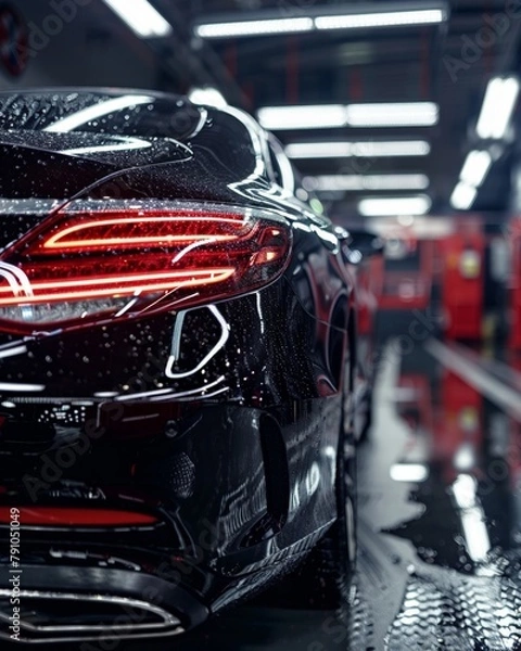 Fototapeta A luxury car in the process of detailing, the polish enhancing its shine and highlighting its elegant features