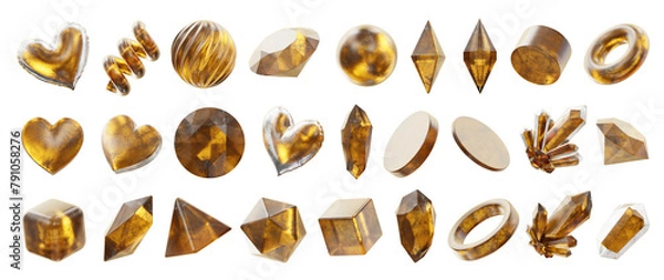 Obraz Gold Object geometry shape set isolated background 3d rendering 