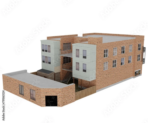 Fototapeta 3d rendering residential building and brick facade