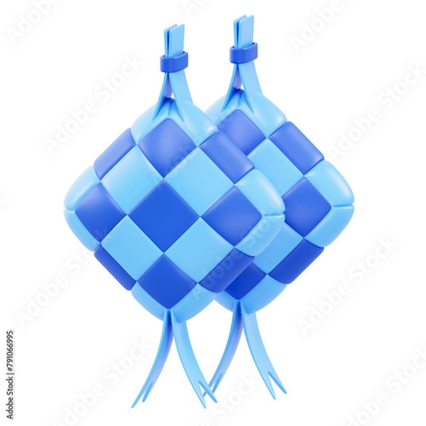 Fototapeta 3D rendering of blue ketupat on transparent background