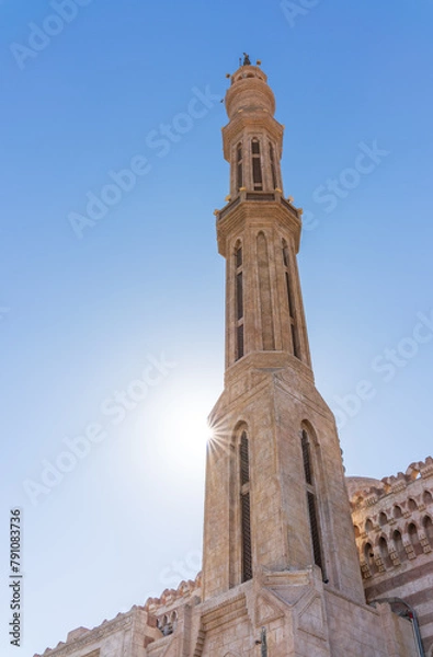 Fototapeta Tower of Al Mustafa Mosque in Old Town of Sharm El Sheikh in Egypt, at sunset
