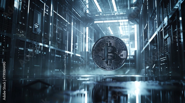 Fototapeta a bitcoin coin in a data center
